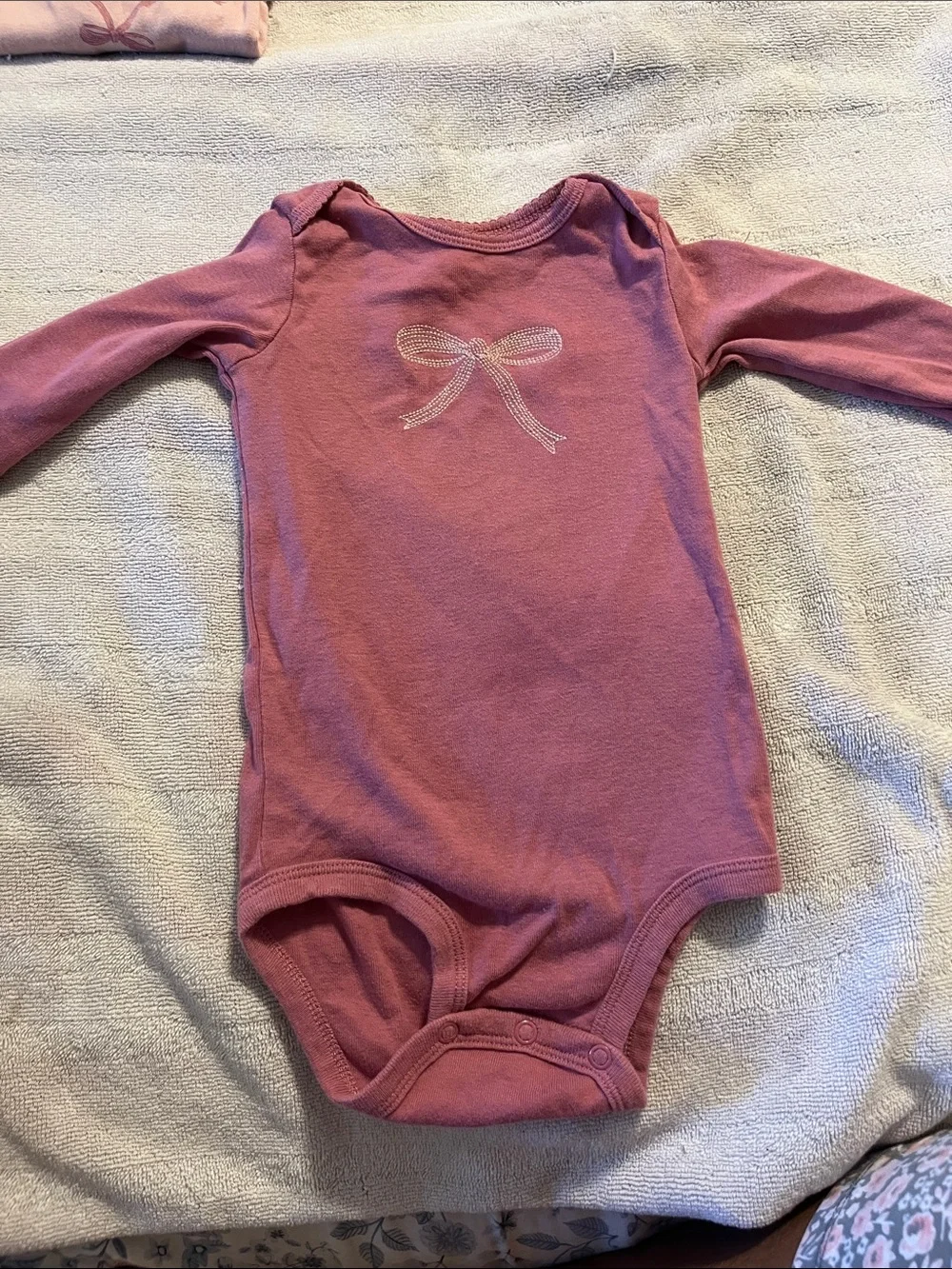Carter's Pink and Cream Floral & Bow Long-Sleeve Baby Bodysuits - 5 Pack